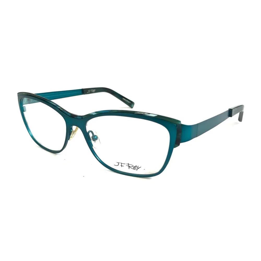 J.F. Rey Eyeglasses Frames JF2554 2425 Matte Teal Blue Horn Cat Eye 54-15-136